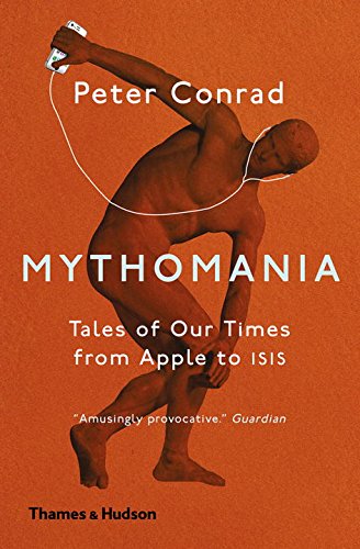 Book cover: orange background, classical sculpture with headphones and phone.