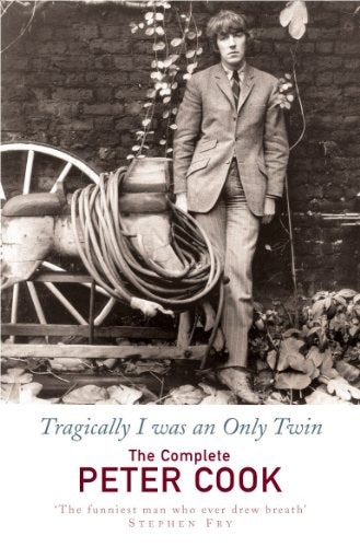 Book cover featuring Peter Cook in a suit, standing by a vintage wagon.