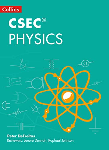 Textbook cover for “Collins CSEC® Physics” with an atom illustration.