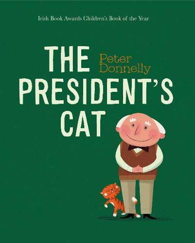 Green book cover with title, an old man, and an orange cat.