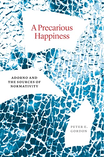 Book cover: “A Precarious Happiness” with cracked blue and white design.
