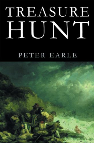 Book cover for "Treasure Hunt" with a painting of figures on a shore.