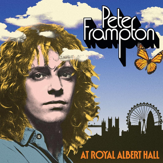 Peter Frampton album cover with portrait, butterfly, and London skyline.