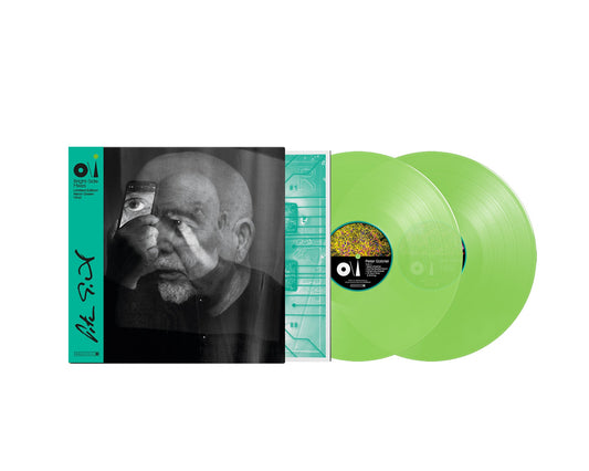 Peter Gabriel vinyl record: open case, two green LPs, portrait cover.