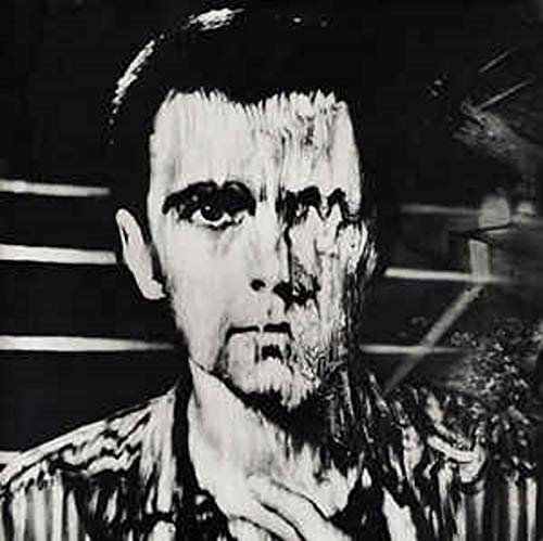 Black and white album cover featuring a distorted portrait of Peter Gabriel.