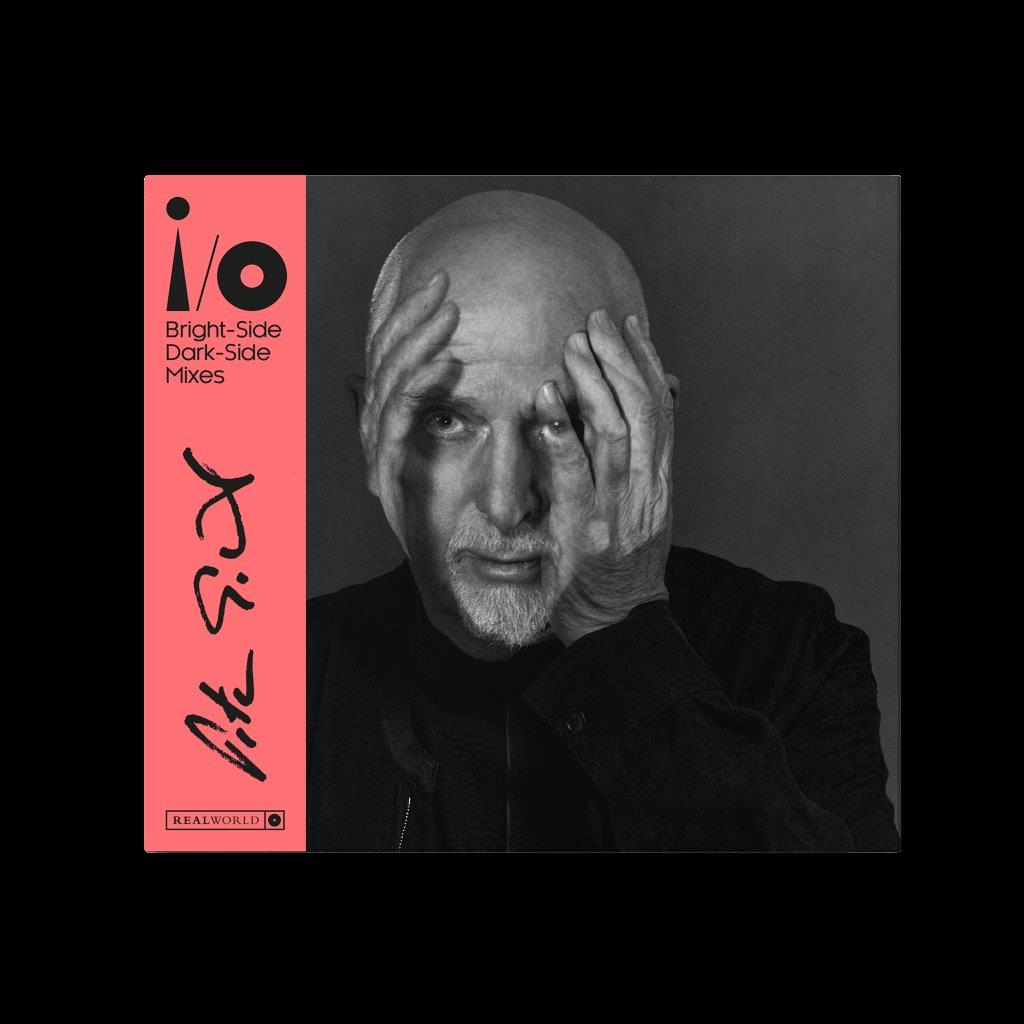 Peter Gabriel album cover: black and white portrait with pink stripe.