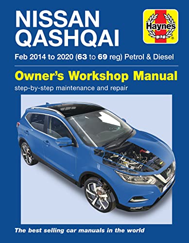 Haynes workshop manual cover for Nissan Qashqai 2014-2020 showing a blue SUV.