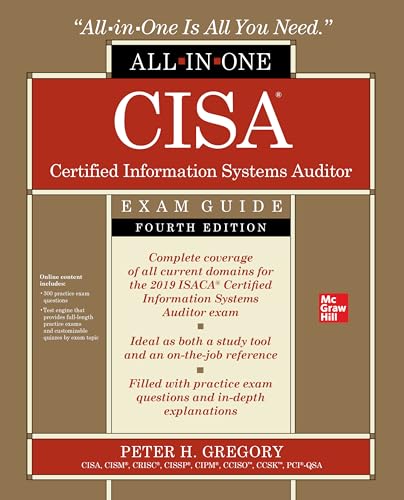 CISA exam guide, fourth edition, with red and black text on a brown background.