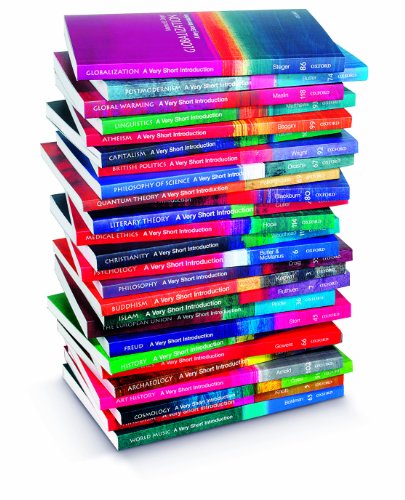 Stack of colorful "Very Short Introduction" books, including "Italian Literature".