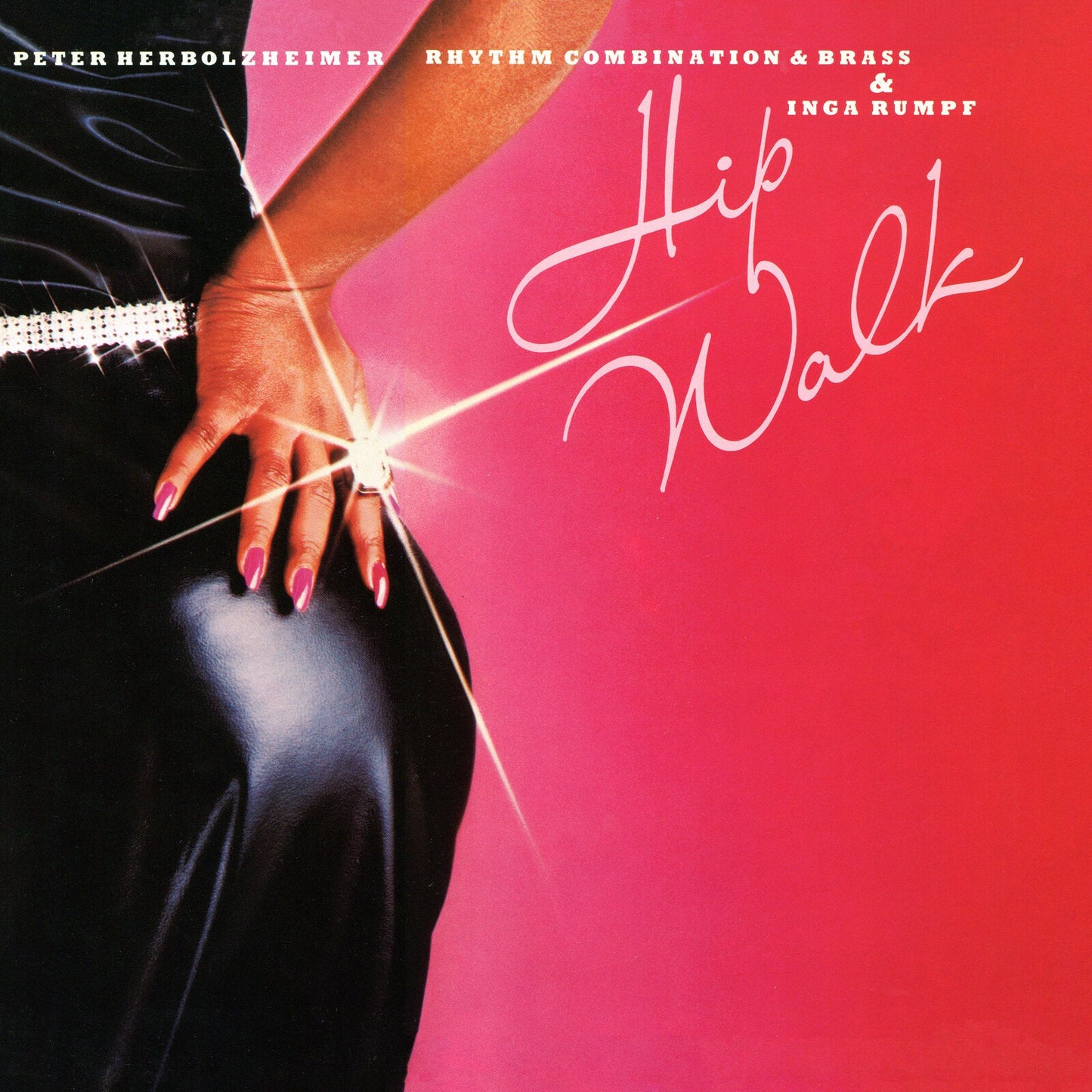 Record album cover featuring a person in a black dress and pink background.