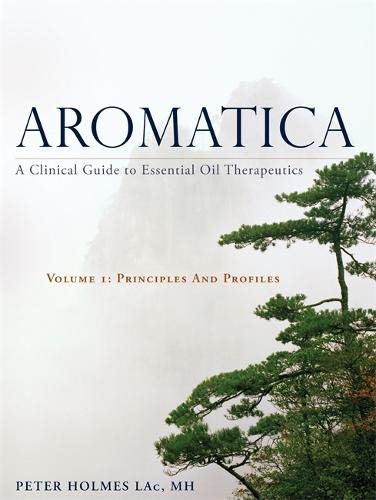 Book cover: "Aromatica" with a misty mountain and evergreen branches.