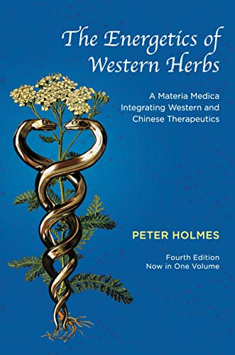Book cover with entwined snakes, yarrow, and title “The Energetics of Western Herbs.”