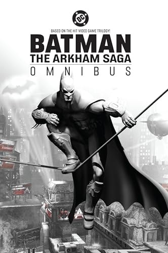 Batman in a dynamic pose, cape flowing, over a Gotham City skyline.
