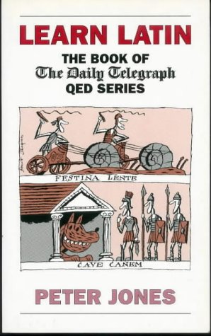 Book cover titled Learn Latin with cartoon illustrations of Roman chariots and soldiers.
