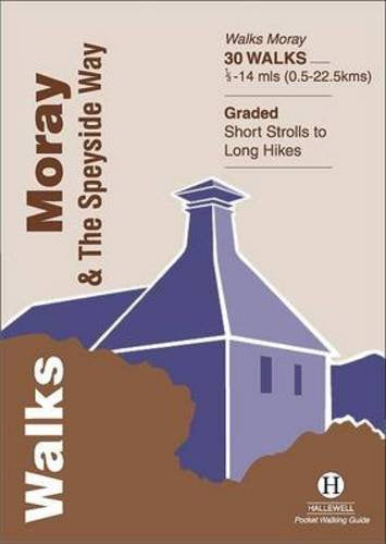 Map guidebook cover with walking routes, Scottish landscape, and text on Moray and Speyside.