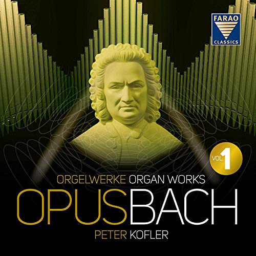 CD cover featuring a portrait of Johann Sebastian Bach and organ pipes.