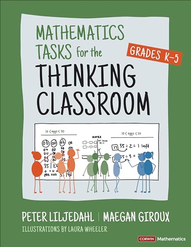 Book cover titled Mathematics Tasks for the Thinking Classroom with illustrations of students at boards.