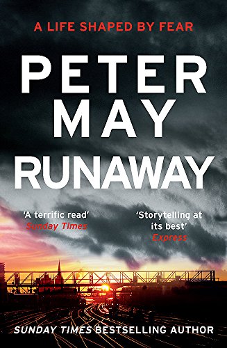 Book cover: “Runaway” by Peter May, with a stormy sky and railway tracks.