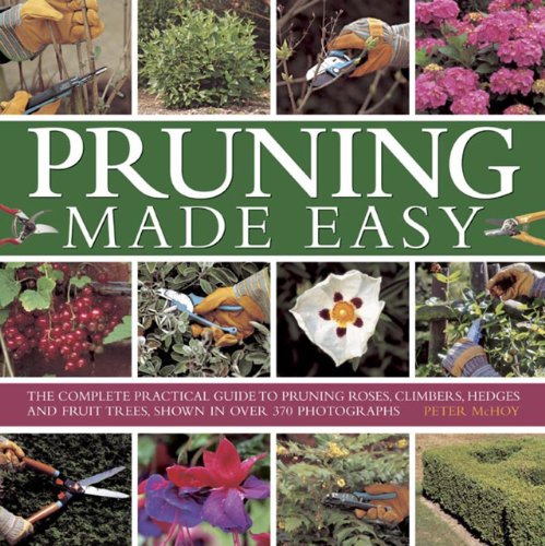 Book cover with pruning tools, flowers, and various pruned plants.