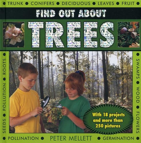 Book cover: “Find Out About Trees” with children examining foliage.