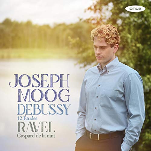 CD cover featuring pianist Joseph Moog, text “Debussy, 12 Études.”