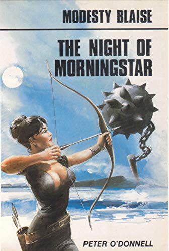 Book cover: woman with bow, spiked ball, and moonlit seascape.