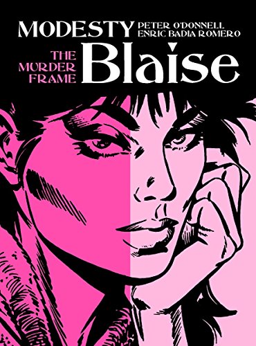 Book cover: "The Murder Frame" with a graphic portrait in pink and black.