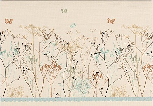 Beige note card with delicate floral illustration and scattered butterflies.