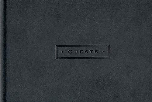 Black guest book cover with embossed "GUESTS" text.