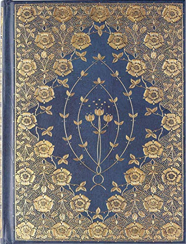 Dark blue journal cover with ornate gold floral rosette design.
