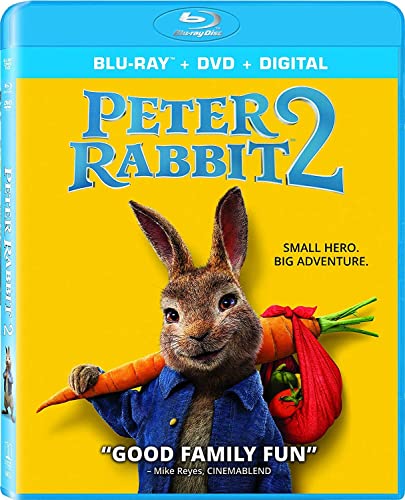 Peter Rabbit 2" Blu-ray cover featuring a realistic rabbit with carrots.