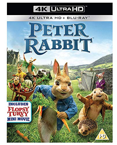 Peter Rabbit" Blu-ray cover featuring animated rabbits in a garden.