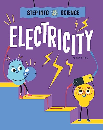 Book cover: "Step Into Science: Electricity" with cartoon electric imagery.