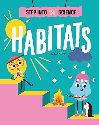 Book cover for "Step Into Science: Habitats" with cartoon animals.