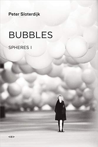 Book cover with a person standing among many white bubbles.