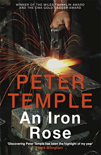 Book cover: blacksmith forging metal with sparks, title “An Iron Rose”.