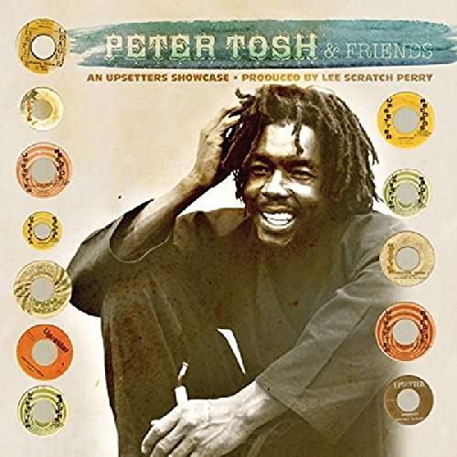 Album cover featuring Peter Tosh, surrounded by vinyl records, with title text above.