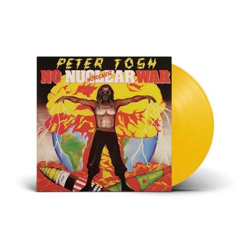 Peter Tosh album cover with a man in a gas mask and yellow vinyl record.