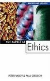 Book cover showing bullets, pills, and a green texture with the title Puzzle of Ethics.