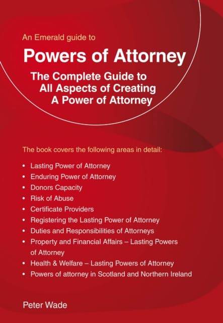 Red book cover titled "Powers of Attorney" with white text and bullet points.