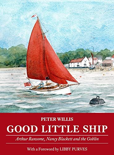Book cover: red-sailed boat on water with coastal village background.
