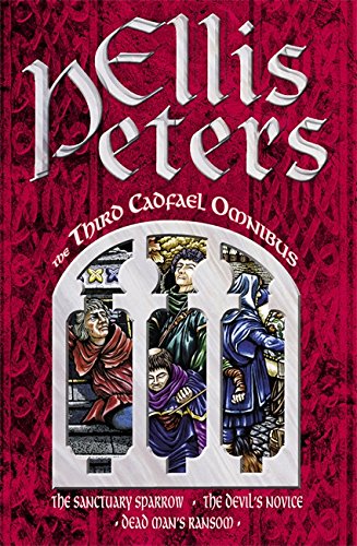 Book cover with red patterned background, white title text, and three stained-glass window illustrations.