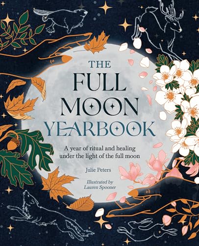 Yearbook cover with a full moon, floral designs, and animal illustrations.