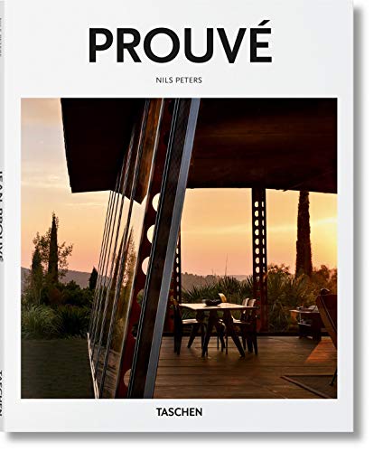 Book cover: Jean Prouvé, architectural drawings, white background, basic design.