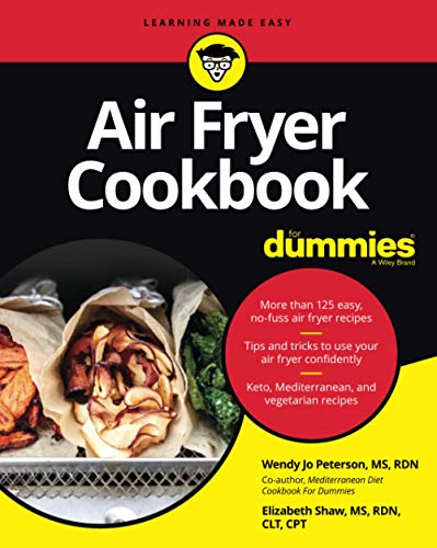 Air Fryer Cookbook For Dummies" book cover with food image and red accents.