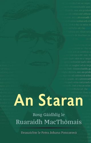 Book cover: portrait of a man in glasses with green text "An Staran".