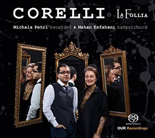 "CD cover with man and woman standing in front of three ornate gold-framed mirrors."