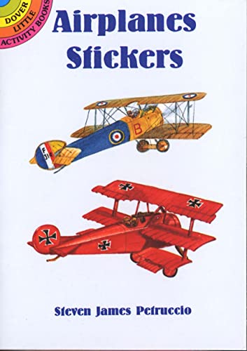 Cover of "Airplanes Stickers" book featuring vintage biplane illustrations.
