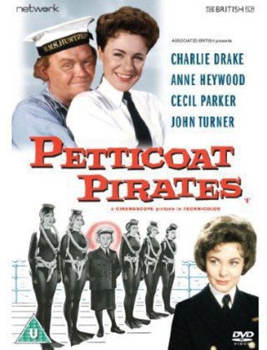 DVD cover for "Petticoat Pirates" featuring actors in naval uniforms.