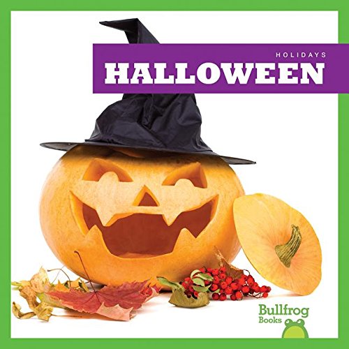 Jack-o'-lantern with a witch hat, autumn leaves, and berries.